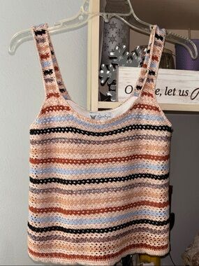Jessica Simpson Striped Crochet Tank Top